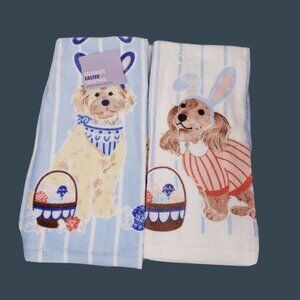 Celebrate Easter Together Dog Design Kitchen Towels Set Of 2 Striped Pastel Gift